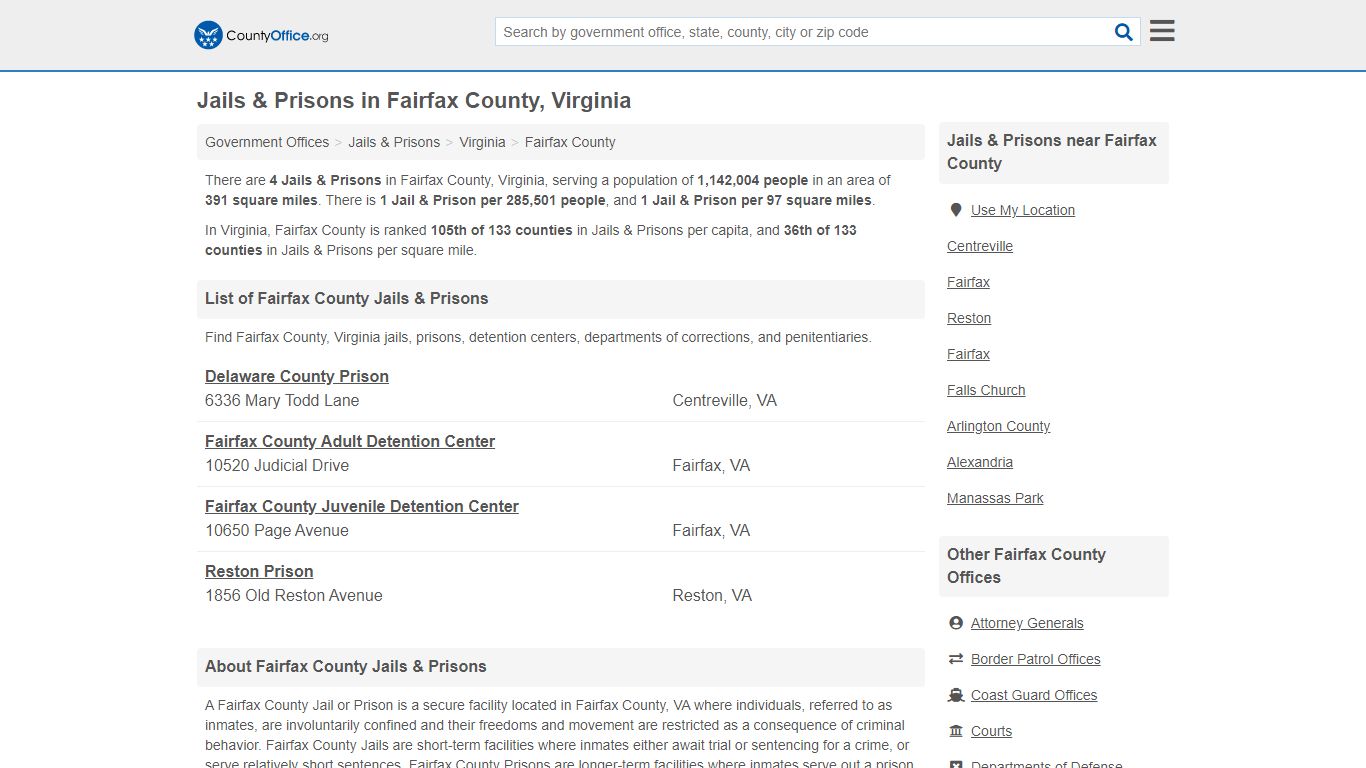 Jails & Prisons - Fairfax County, VA (Inmate Rosters & Records)